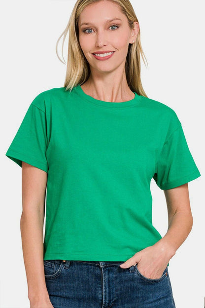 Zenana Round Neck Short Sleeve Cropped T-Shirt - Love Salve