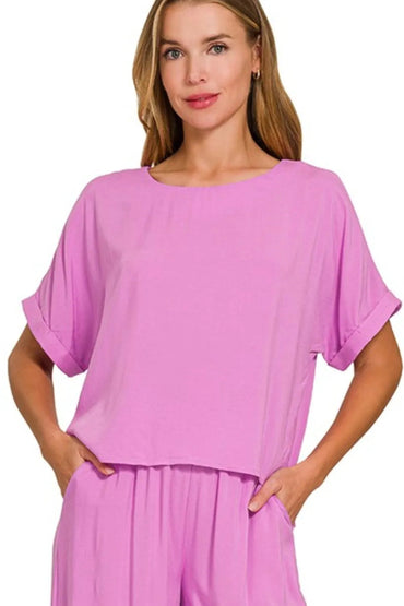 Zenana Round Neck T-Shirt and Wide Leg Pants Set - Love Salve