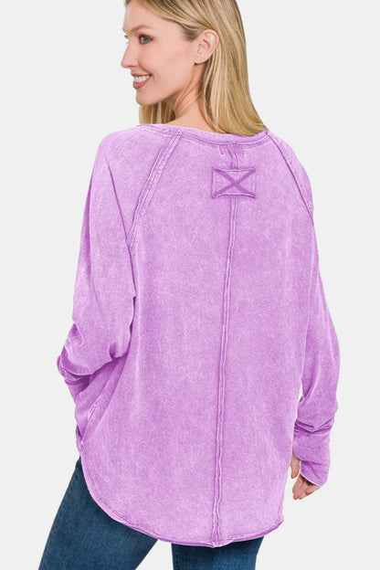 Zenana Round Neck Thumbhole Long Sleeve T-Shirt for Women - Love Salve 