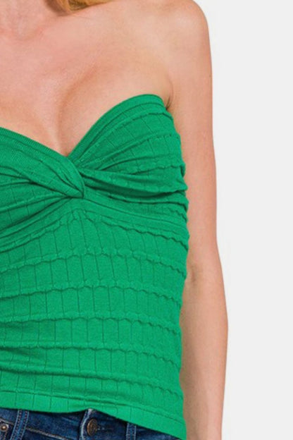 Zenana Ruched Twisted Sweetheart Neck Top for Women - Love Salve 