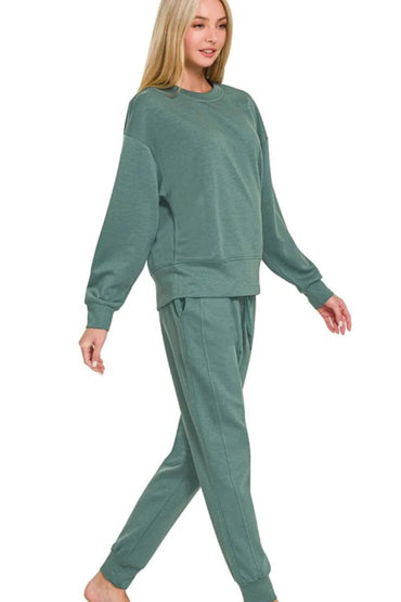Zenana Scuba Crewneck Pullover & Joggers 2 Pieces Set - Love Salve