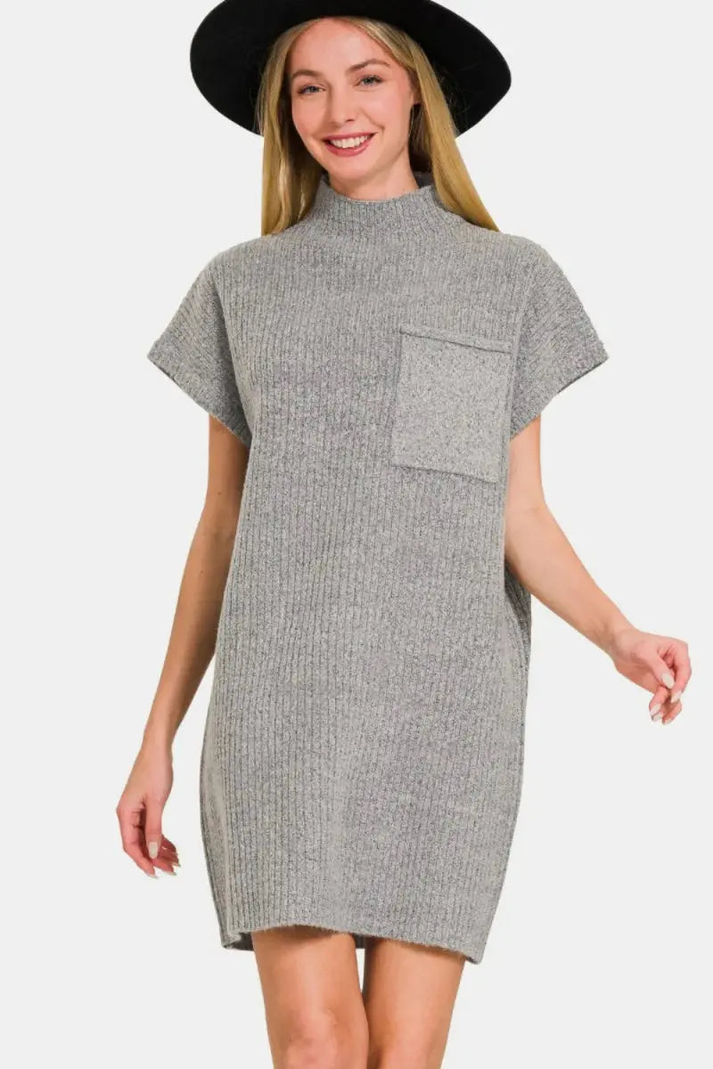 Zenana Short Sleeve Sweater Mini Dress for Casual Style - Love Salve 