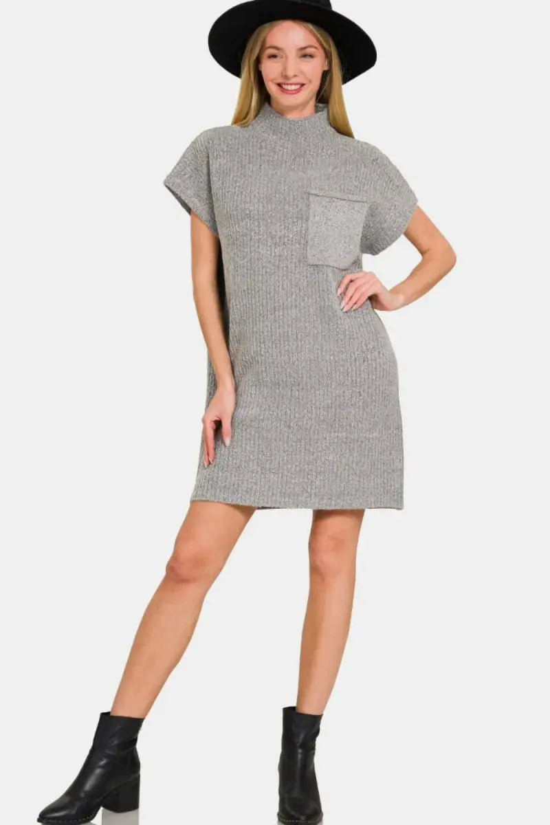 Zenana Short Sleeve Sweater Mini Dress for Casual Style - Love Salve 