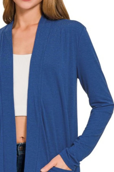 Zenana Slouchy Lightweight Open Front Pocket Cardigan - Love Salve