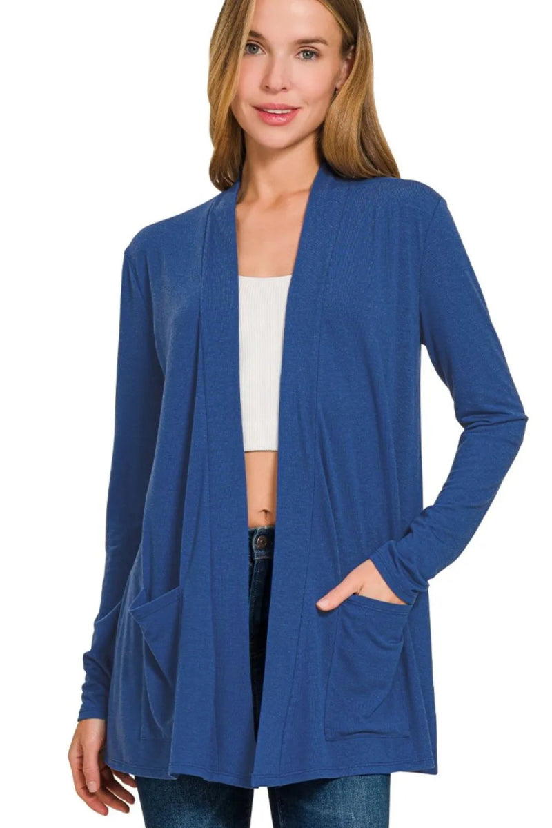 Zenana Slouchy Lightweight Open Front Pocket Cardigan - Love Salve
