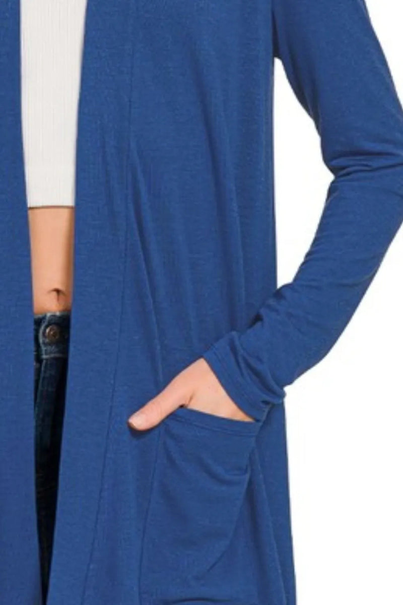 Zenana Slouchy Lightweight Open Front Pocket Cardigan - Love Salve