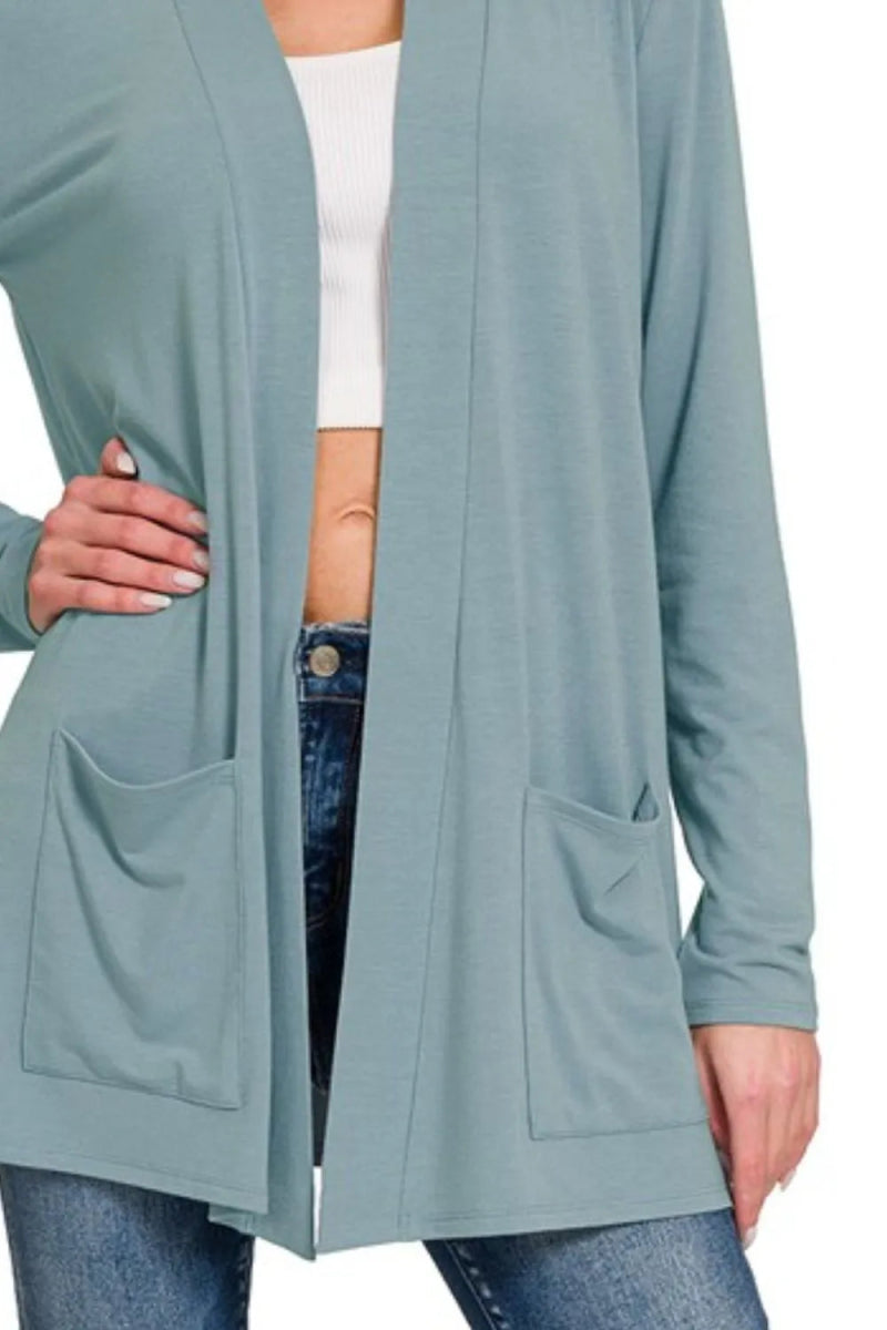 Zenana Slouchy Lightweight Open Front Pocket Cardigan - Love Salve