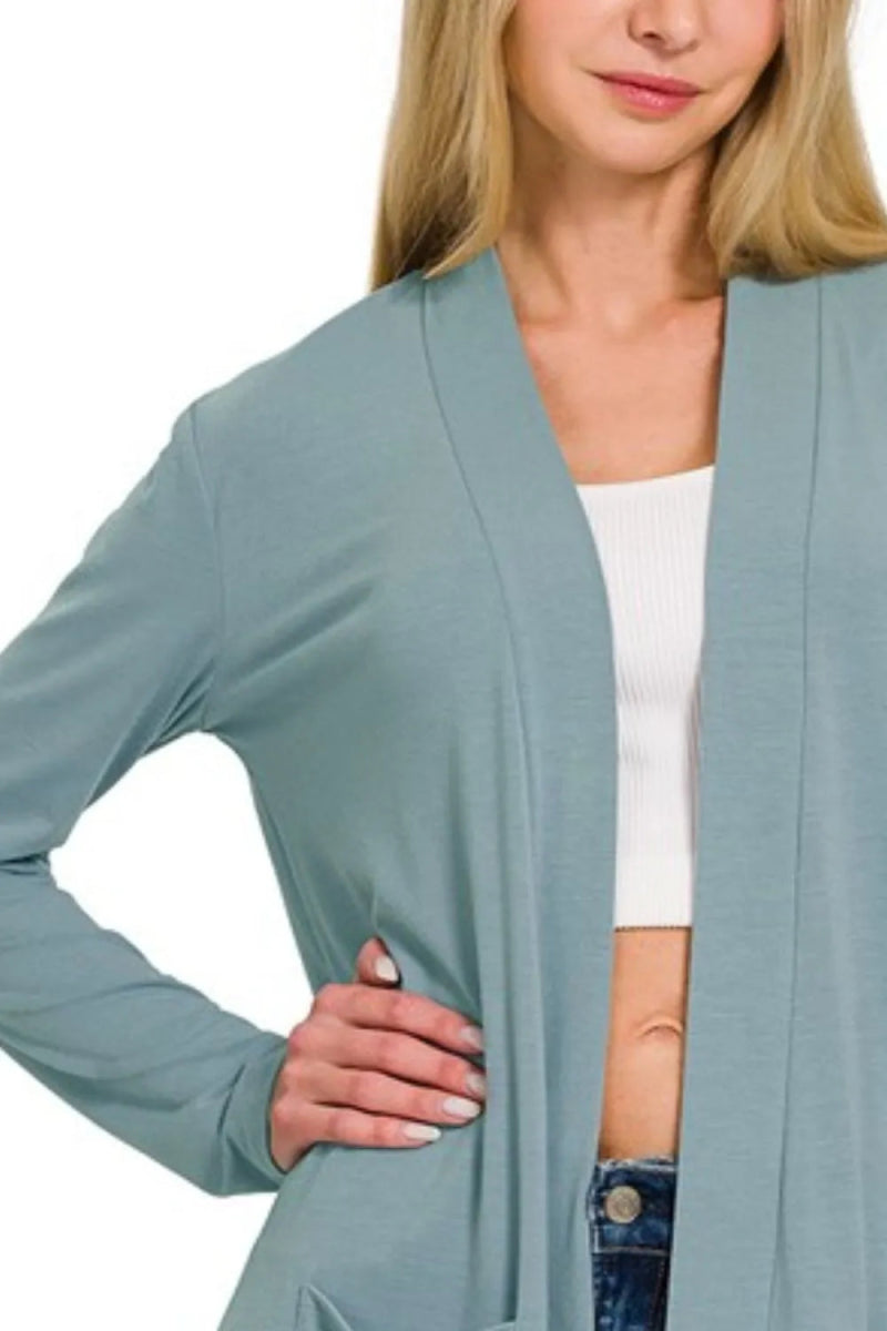 Zenana Slouchy Lightweight Open Front Pocket Cardigan - Love Salve