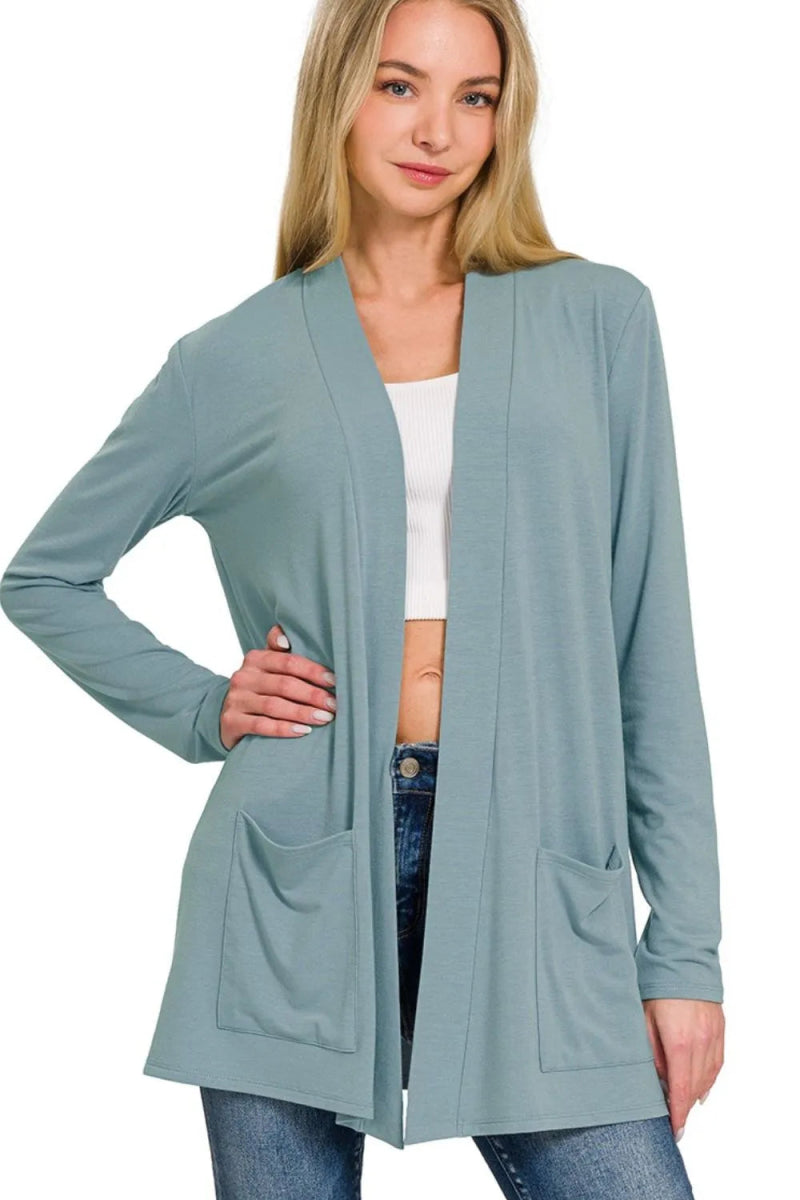 Zenana Slouchy Lightweight Open Front Pocket Cardigan - Love Salve