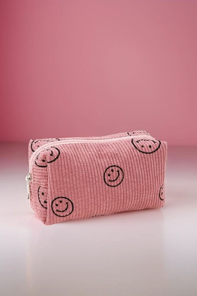 Zenana Smiley Face Corduroy Cosmetic Pouch - Love Salve 