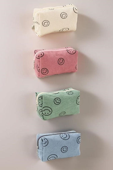 Zenana Smiley Face Corduroy Cosmetic Pouch - Love Salve 