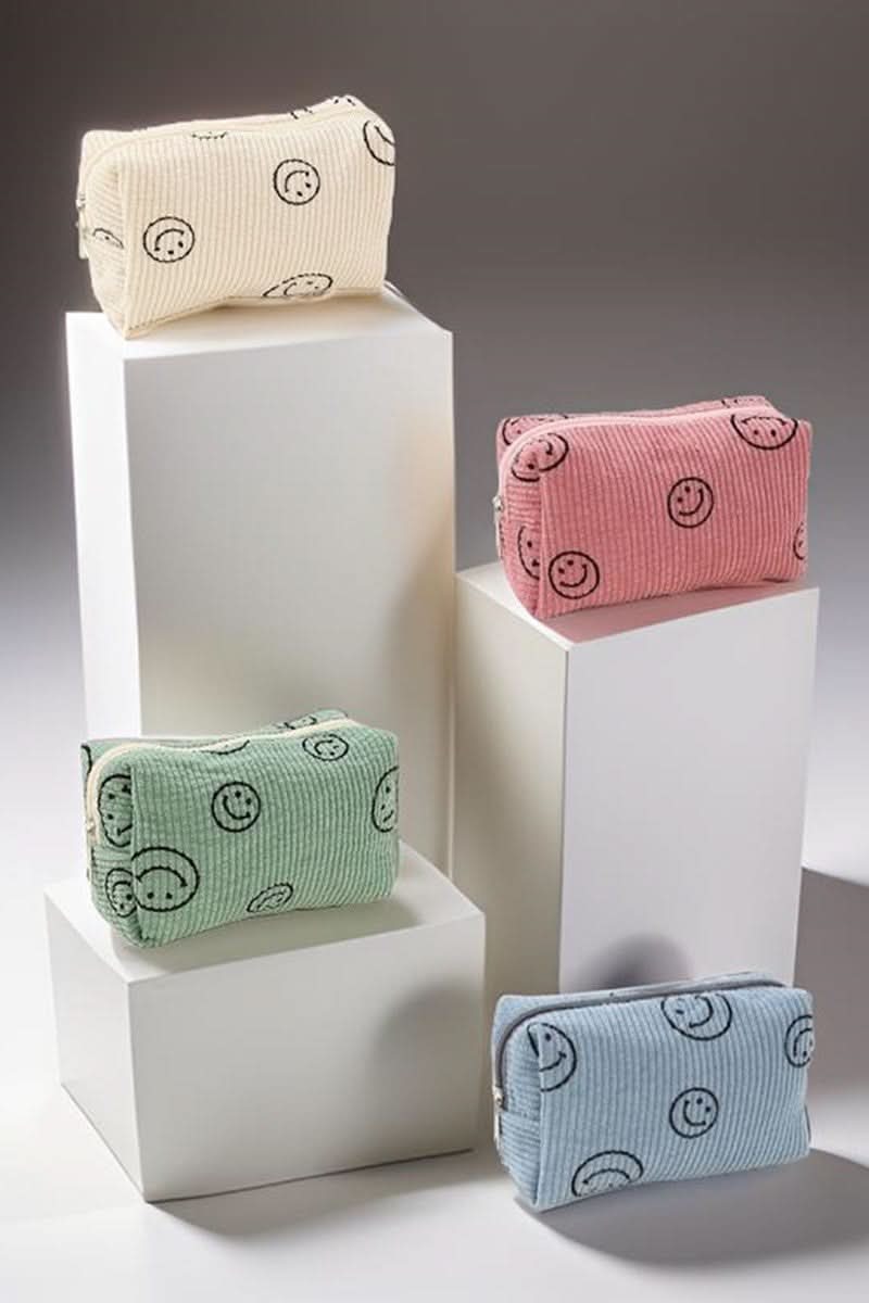 Zenana Smiley Face Corduroy Cosmetic Pouch - Love Salve 