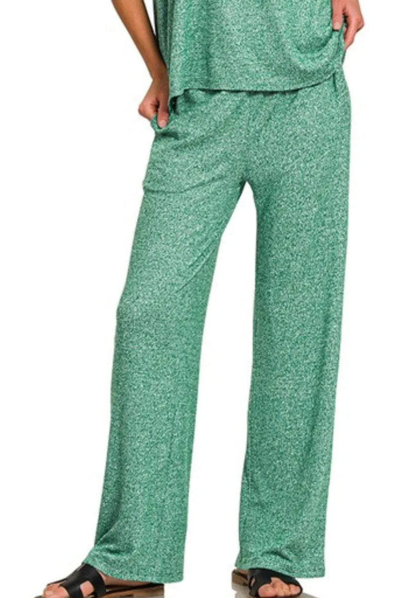 Zenana Soft Melange Short Sleeve Tee & Long Pants Set - Love Salve