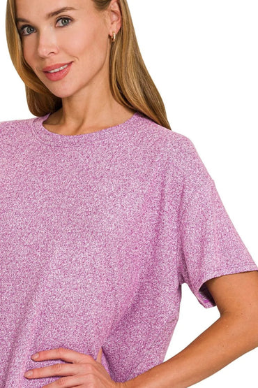 Zenana Soft Melange Short Sleeve Tee & Long Pants Set - Love Salve