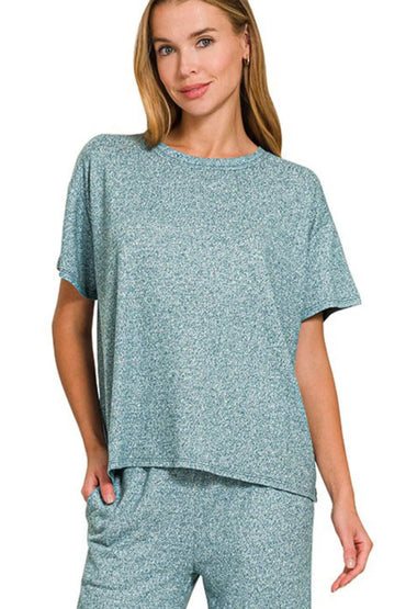 Zenana Soft Melange Short Sleeve Tee & Long Pants Set - Love Salve