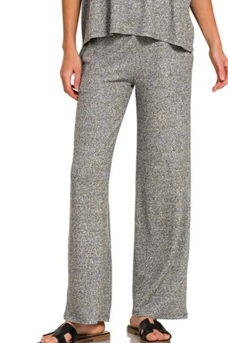 Zenana Soft Melange Short Sleeve Tee & Long Pants Set - Love Salve