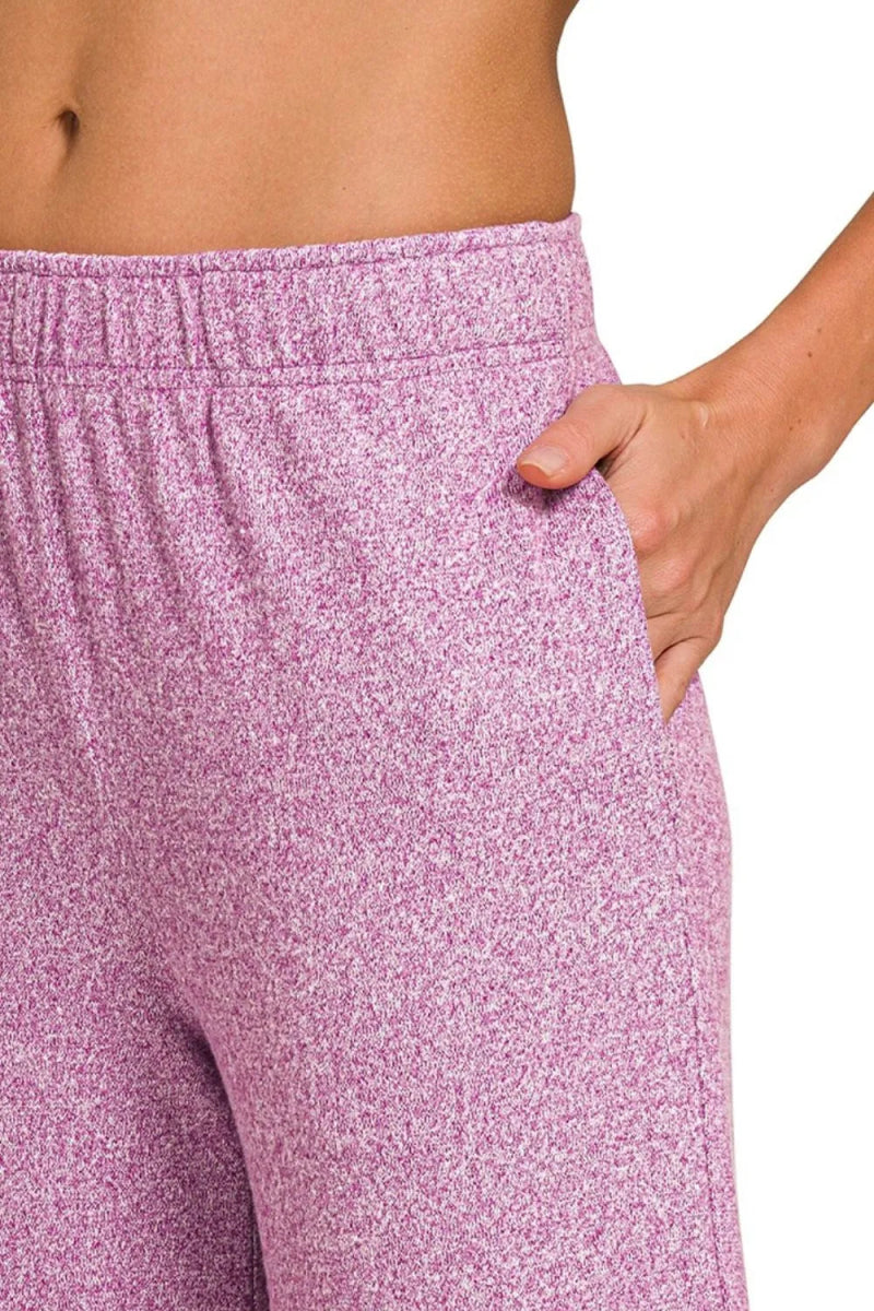 Zenana Soft Melange Short Sleeve Tee & Long Pants Set - Love Salve