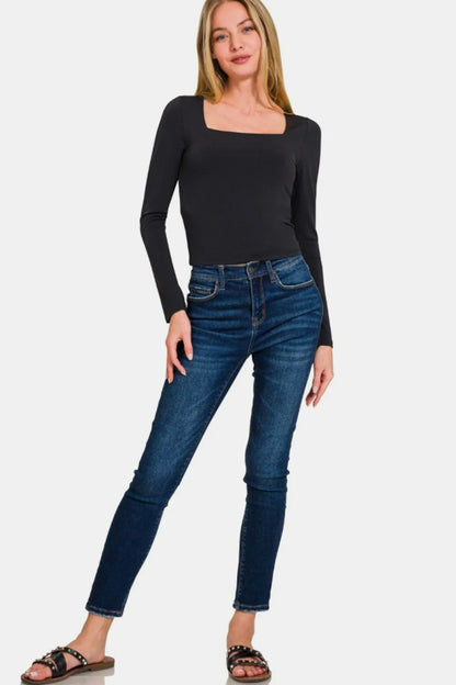 Zenana Square Neck Fitted Long Sleeve T-Shirt for Women - Love Salve