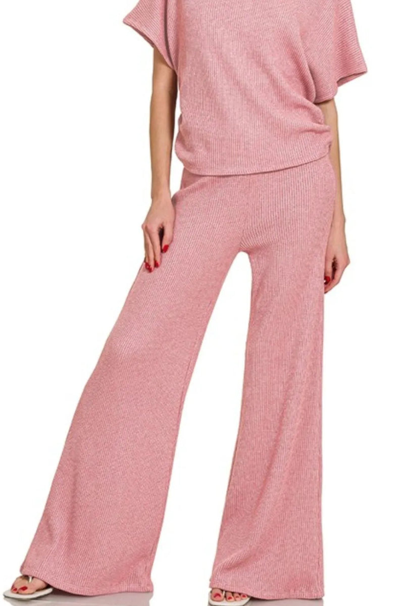Zenana Sweater Mock Neck Top & Long Pants Set - Love Salve