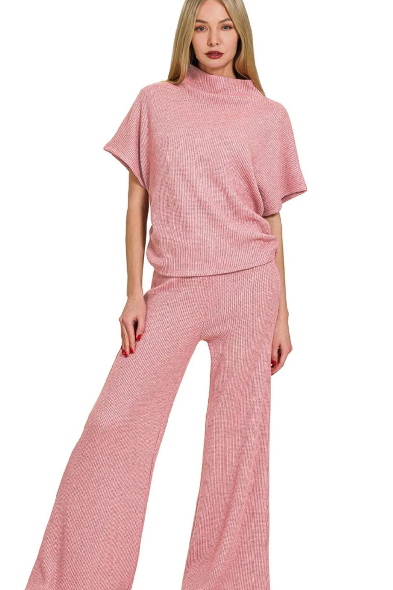 Zenana Sweater Mock Neck Top & Long Pants Set - Love Salve