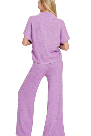 Zenana Sweater Mock Neck Top & Long Pants Set - Love Salve