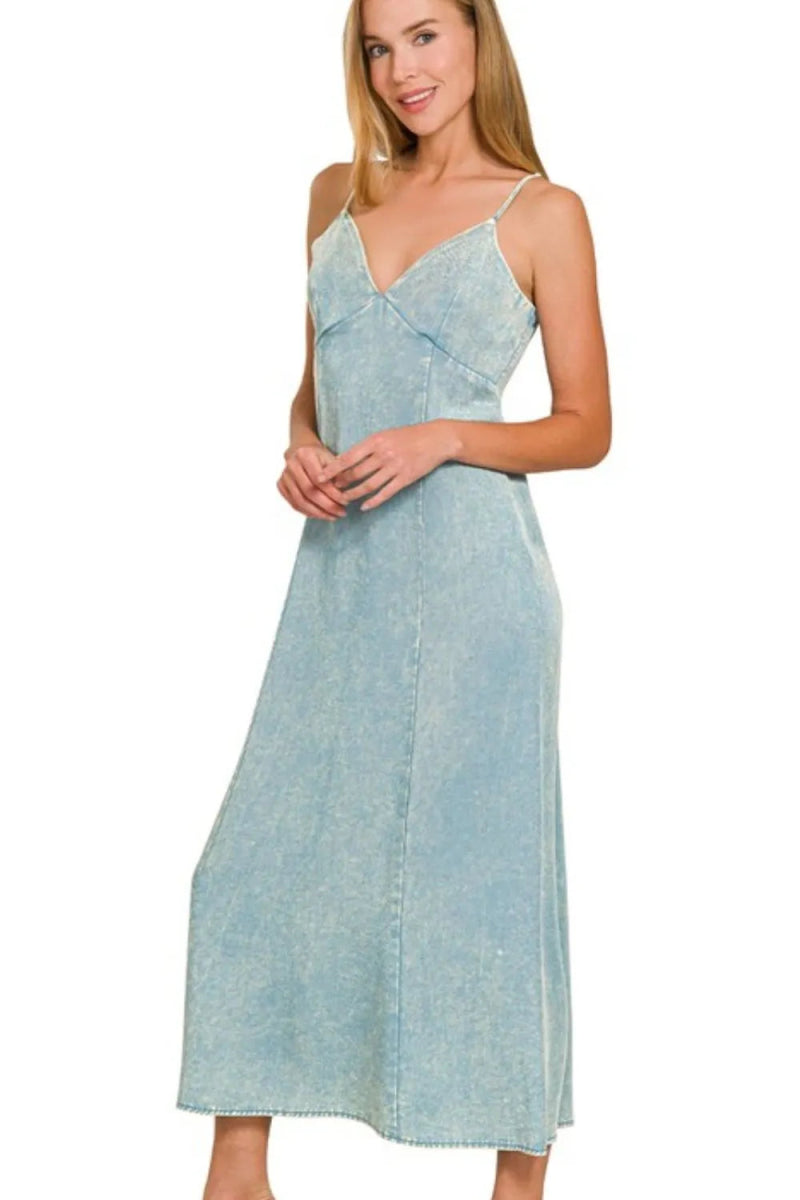 Zenana Tencel Mineral Washed Maxi Dress for Elegant Style - Love Salve 