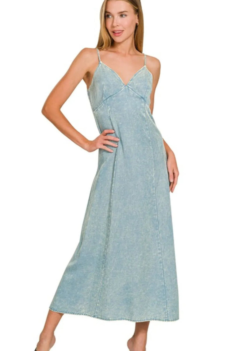 Zenana Tencel Mineral Washed Maxi Dress for Elegant Style - Love Salve 