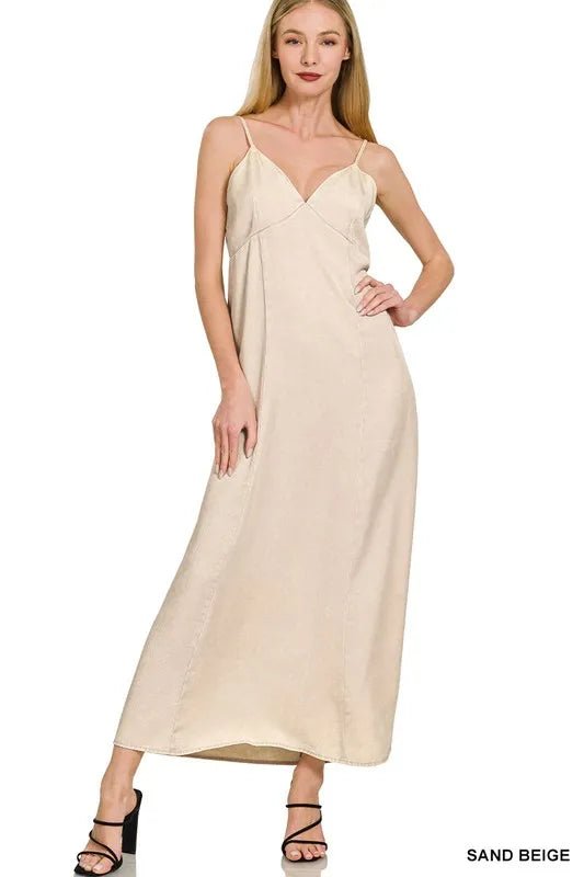 Zenana Tencel Mineral Washed Maxi Dress for Stylish Comfort - Love Salve
