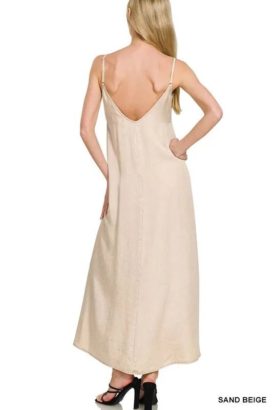 Zenana Tencel Mineral Washed Maxi Dress for Stylish Comfort - Love Salve