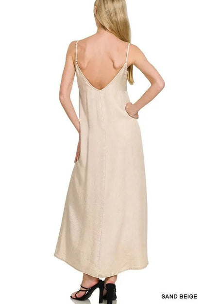 Zenana Tencel Mineral Washed Maxi Dress for Stylish Comfort - Love Salve
