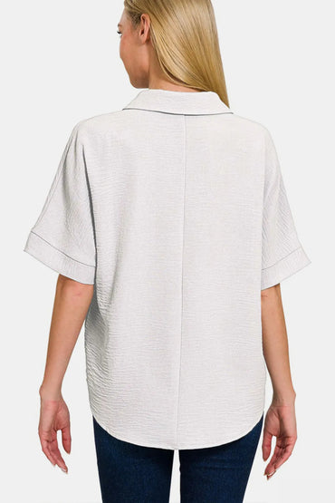Zenana Texture Collared Neck Short Sleeve Top for Women - Love Salve 