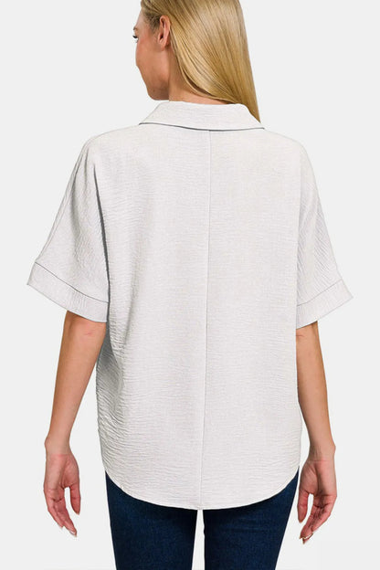 Zenana Texture Collared Neck Short Sleeve Top for Women - Love Salve 