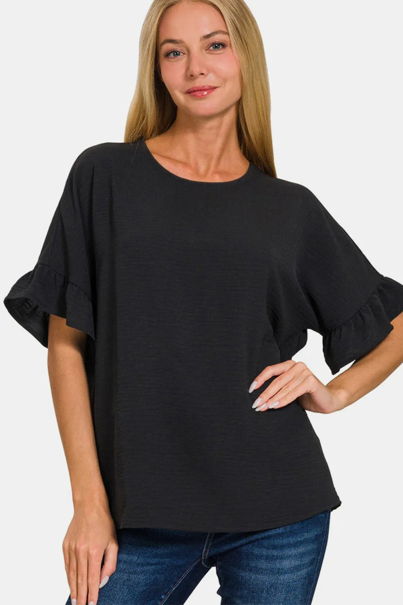 Zenana V-Neck Flutter Sleeve Top for Casual Elegance - Love Salve 