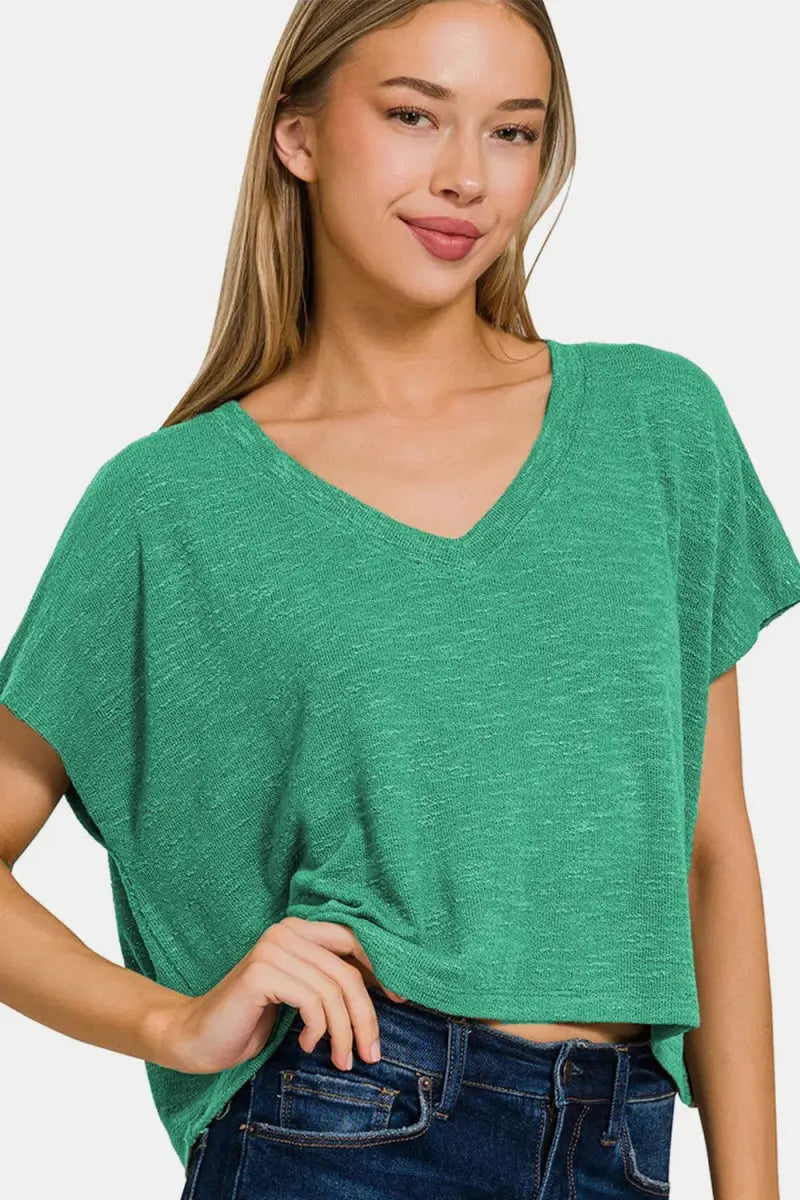 Zenana V-Neck Short Sleeve T-Shirt for Everyday Wear - Love Salve 