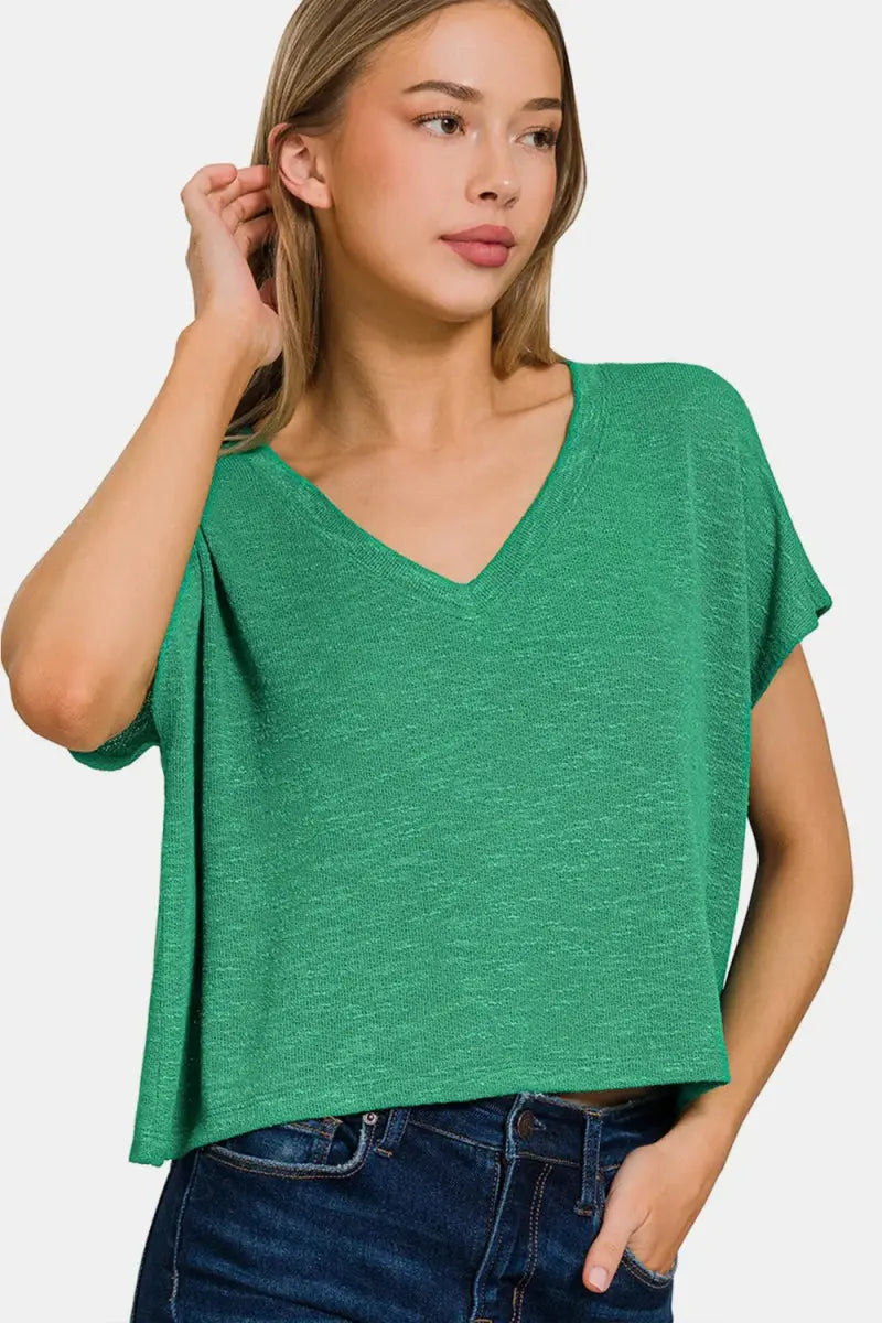 Zenana V-Neck Short Sleeve T-Shirt for Everyday Wear - Love Salve 
