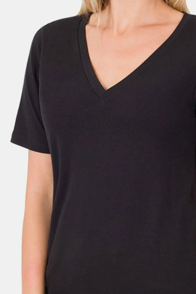 Zenana V-Neck Short Sleeve T-Shirt for Everyday Wear - Love Salve 
