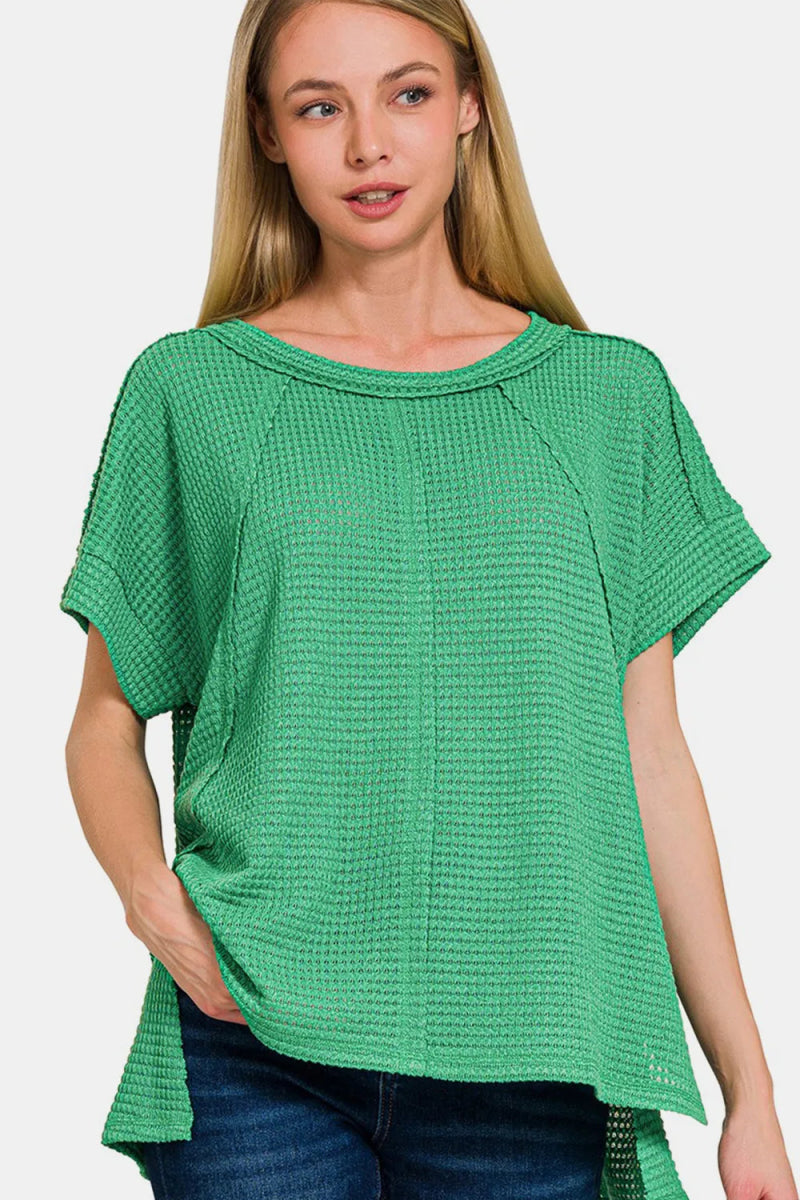 Zenana Waffle Exposed - Seam Short Sleeve T-Shirt for Women - Love Salve