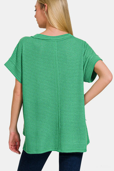Zenana Waffle Exposed - Seam Short Sleeve T-Shirt for Women - Love Salve