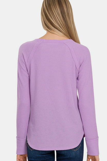 Zenana Waffle Long Sleeve T-Shirt - Love Salve