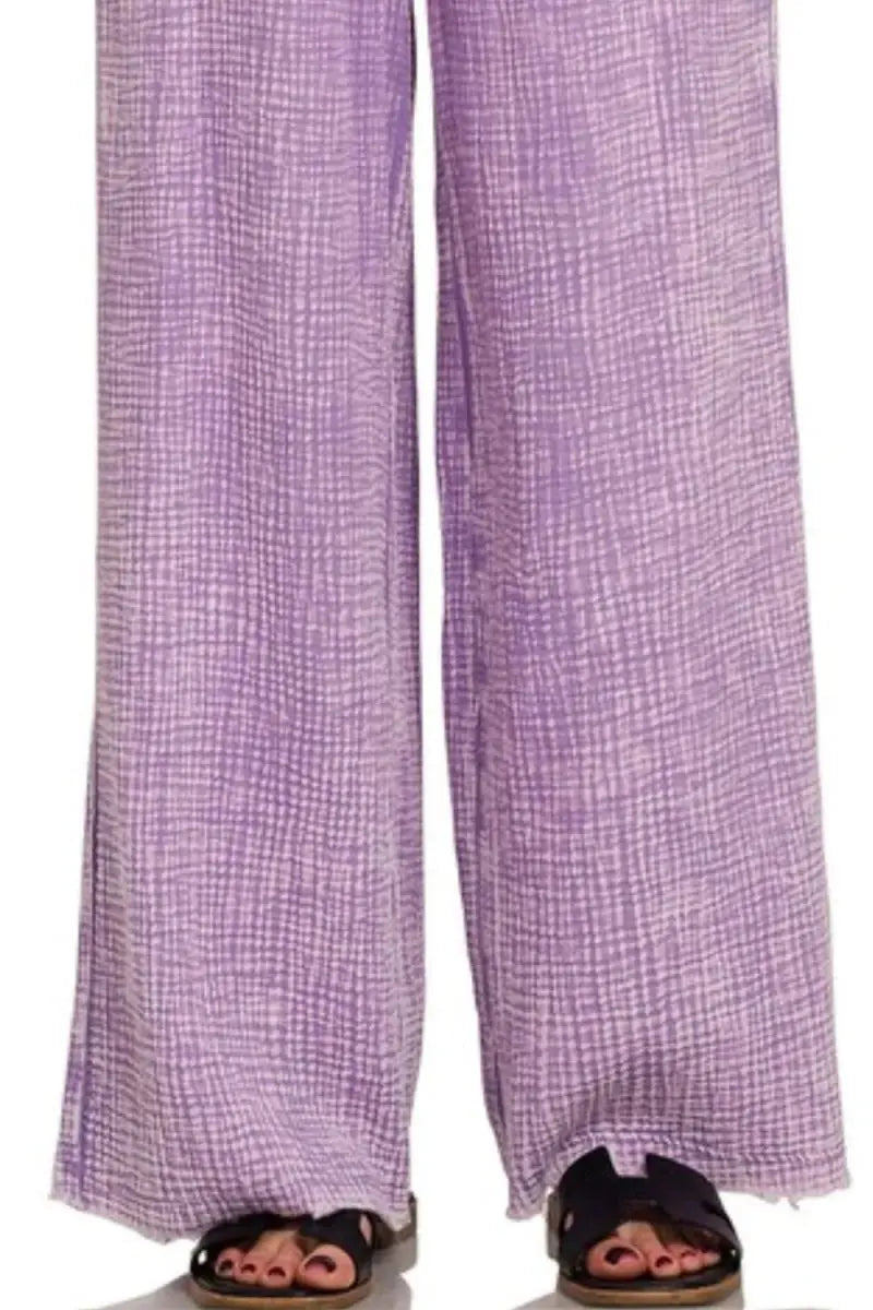 Zenana Washed Double Gauze Elastic Band Waist Pants for Women - Love Salve 