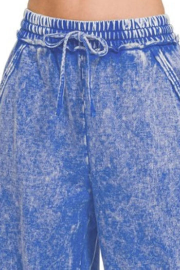 Zenana Washed French Terry Palazzo With Pockets for Women - Love Salve 