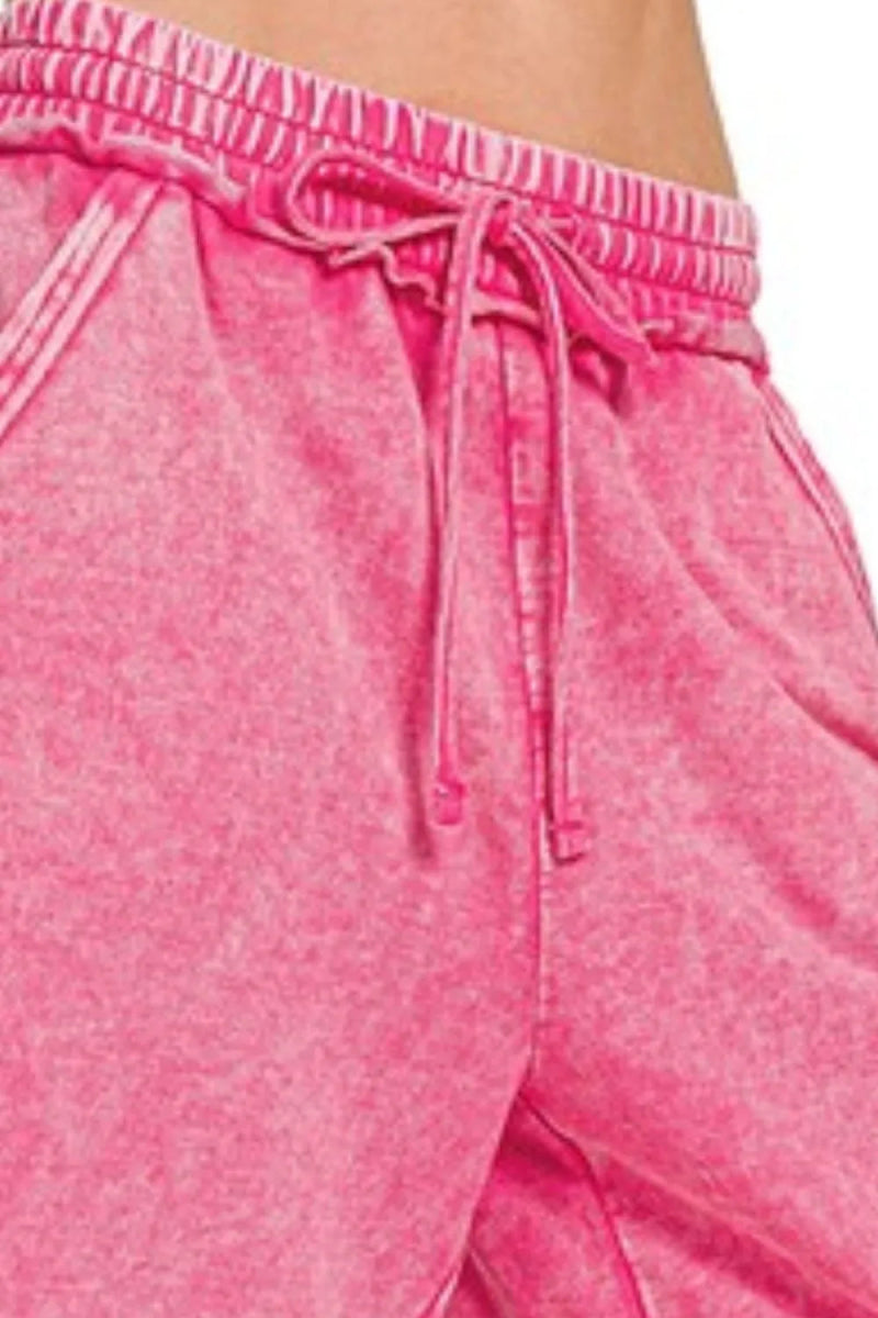 Zenana Washed French Terry Palazzo With Pockets Pants - Love Salve 