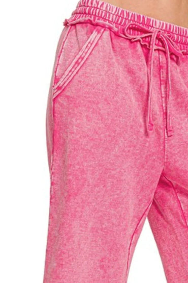 Zenana Washed French Terry Palazzo With Pockets Pants - Love Salve 