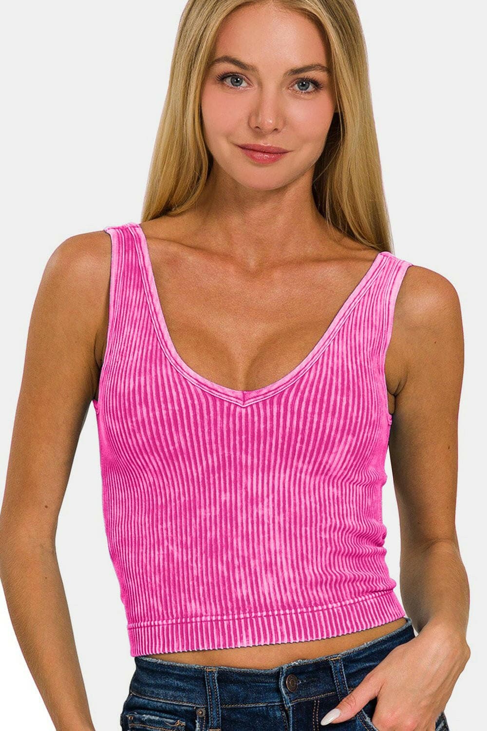 Zenana Washed Ribbed Cropped Bra Padded Tank - Love Salve