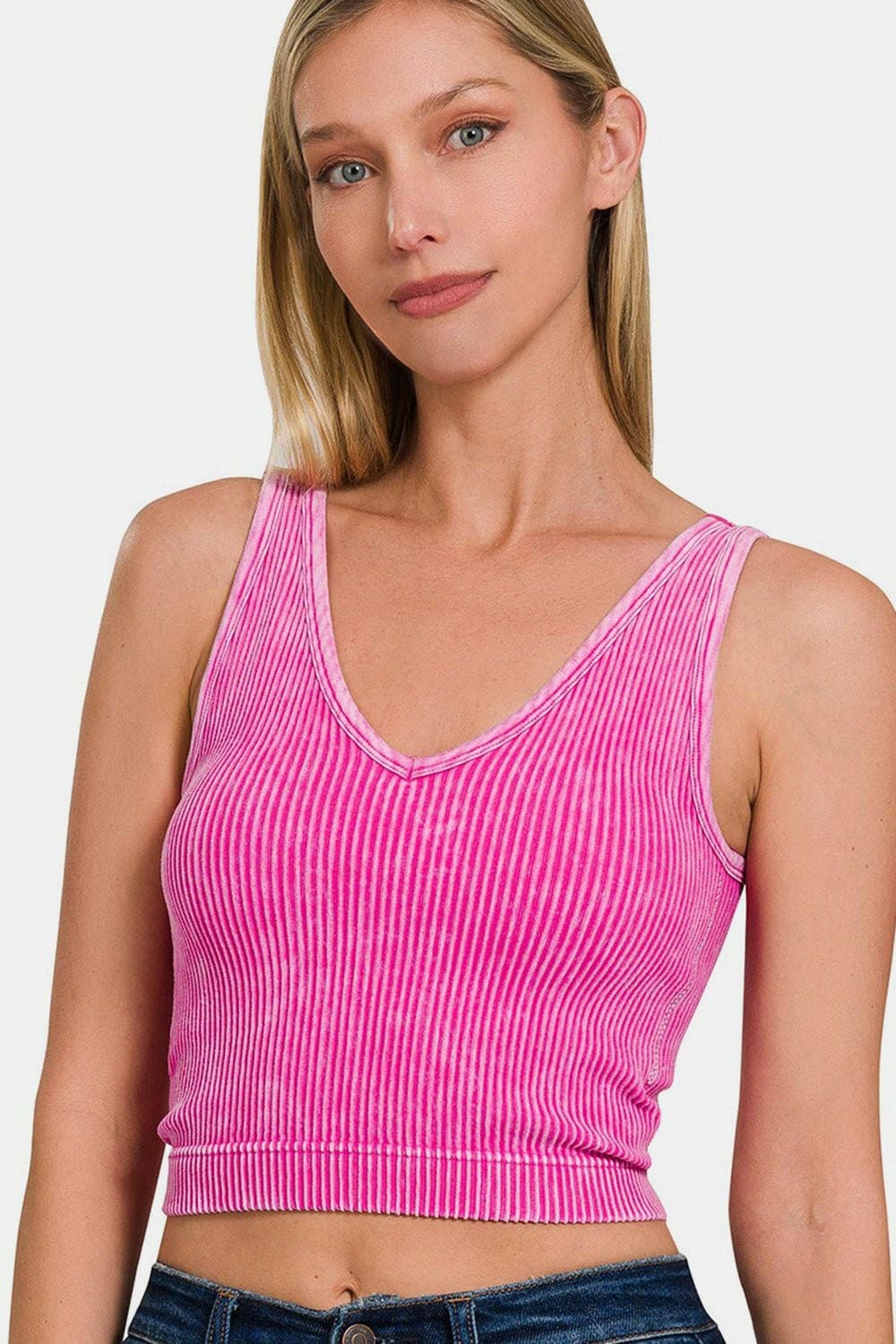 Zenana Washed Ribbed Cropped Bra Padded Tank - Love Salve