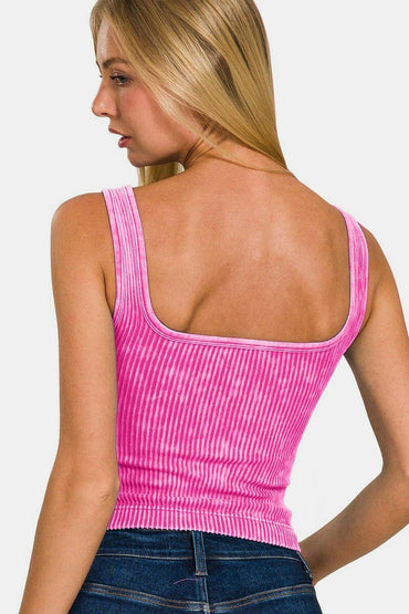 Zenana Washed Ribbed Cropped Bra Padded Tank - Love Salve