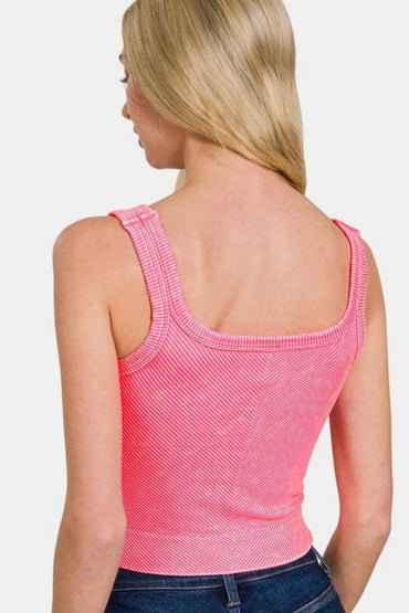 Zenana Washed Ribbed Scoop Neck Wide Strap Tank Top - Love Salve 