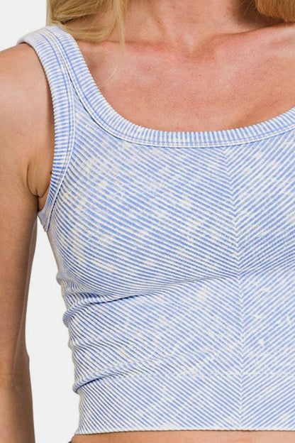 Zenana Washed Ribbed Scoop Neck Wide Strap Tank Top - Love Salve 