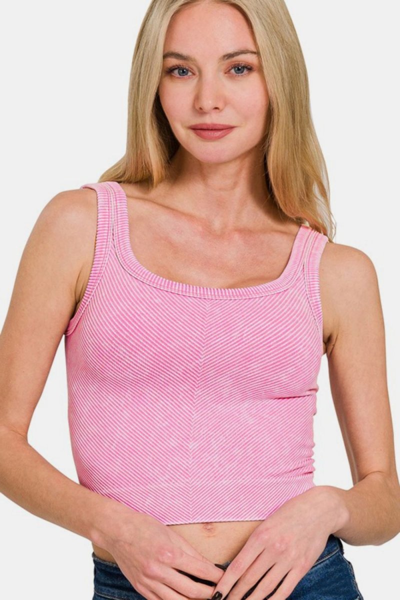 Zenana Washed Ribbed Scoop Neck Wide Strap Tank Top - Love Salve 