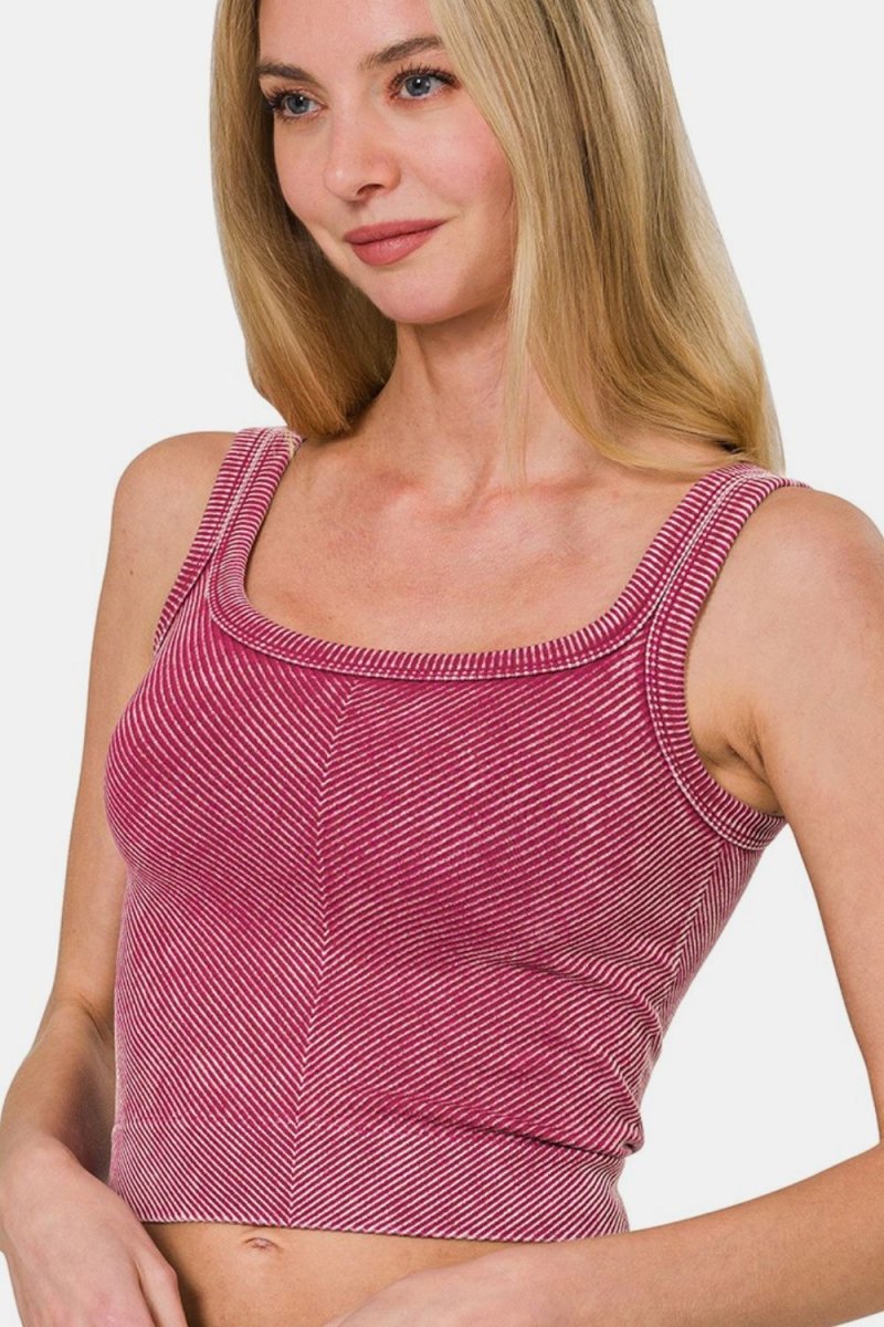 Zenana Washed Ribbed Scoop Neck Wide Strap Tank Top - Love Salve 